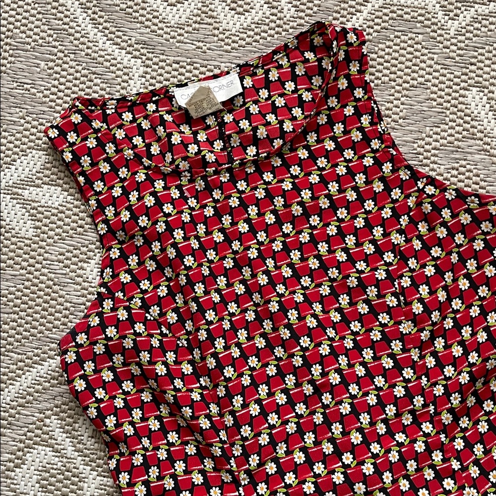 Vintage Casual Corner Novelty Flower Pot Kitschy Print Corset Tie Dress🪴 - Picture 2 of 8